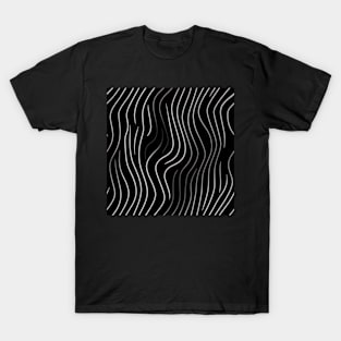 Monochrome Elegance: White Abstract Lines on Black T-Shirt